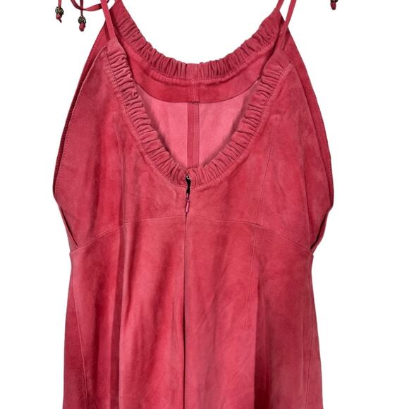 Free People Gizelle Midi Dress Luxe Suede 4 Pink Boho Tie Shoulder Goat Leather - Picture 4 of 8